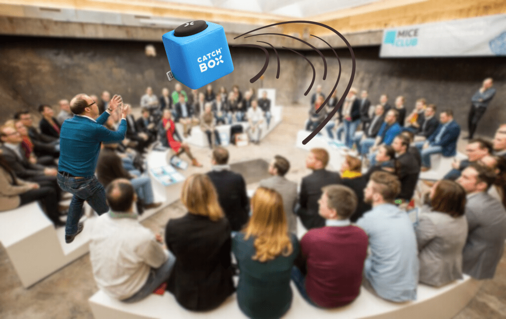 Catchbox wireless throw microphone for interactive Q&A